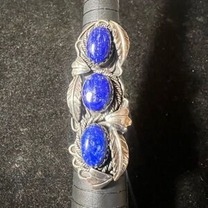 Vintage Sterling Silver Lapis Totem ring sz 7